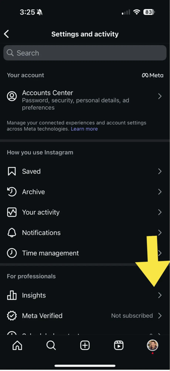 instagram insights access screenshot